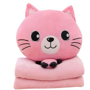 Дитяча м'яка іграшка "Кішечка" L1128(Pink) іграшка з пледом, розмір 40 см